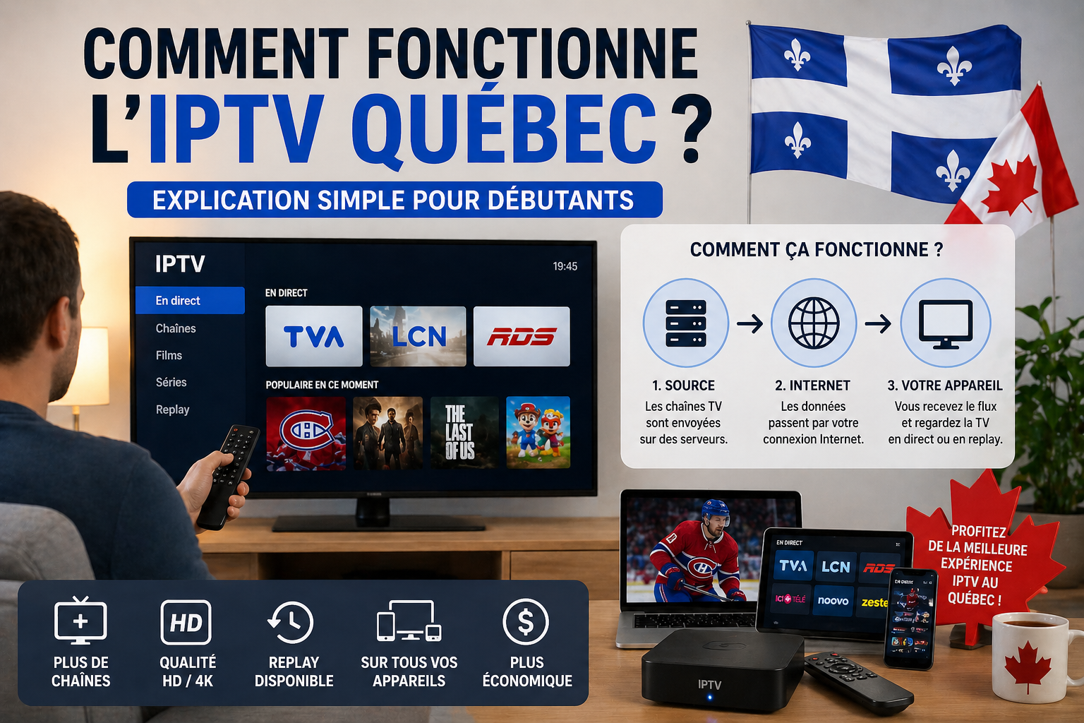 Fonctionnement IPTV Québec expliqué simplement streaming TV via internet pour débutants Canada